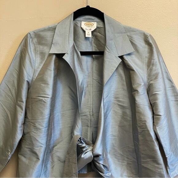 Talbots M 100% silk blazer metallic blue business casual - Picture 2 of 8